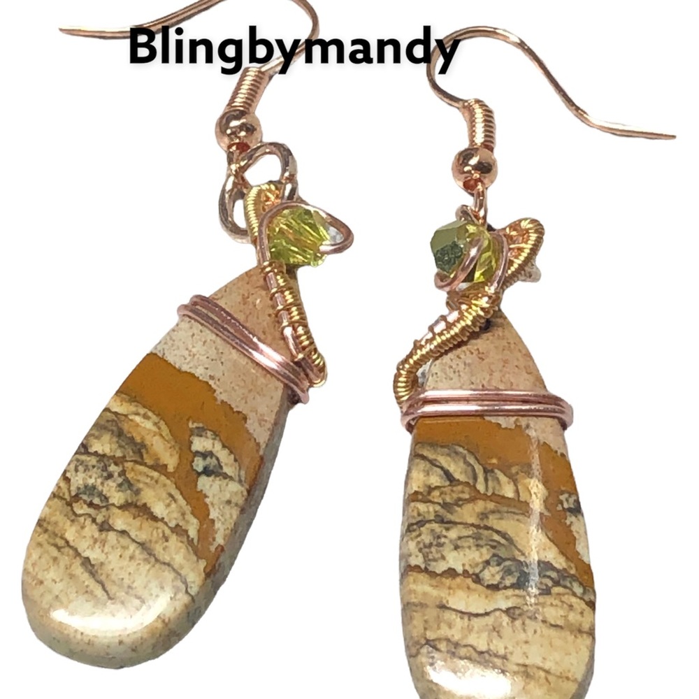 Picture Jasper and August birthday color handmade artisan earrings